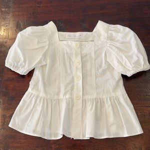 Zara Sz 6 white button up poof sleeve